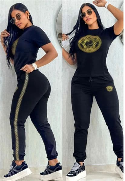 Fashion Tracksuits Sports Set Womens Letter Printing Two Piece Pants Set t-shirt Tops and slim pants 2PCS Yoga Outfits Jogging Sportwear Clothing