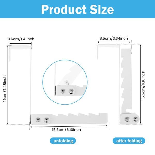 2Pcs Over Door Hook Hangers with 5 Hooks Folding Over Door Drying Rack Durable Metal Clothing Rack No-Drilling Hanging Hook