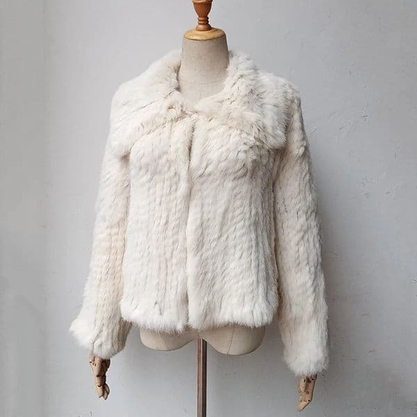 Women Winter Knitted Real Rabbit Fur Coat Loose High Quality Natural Jacket Long Sleeve y Genuine Coats 241113