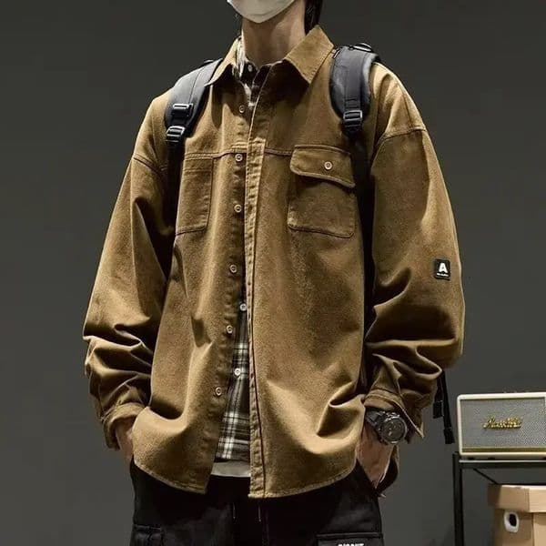 American Retro Shirt For Men Safari Style 100% Cotton Long Sleeve Tops Casual Vintage Loose Oversize Shirts Autumn Streetwear 241113
