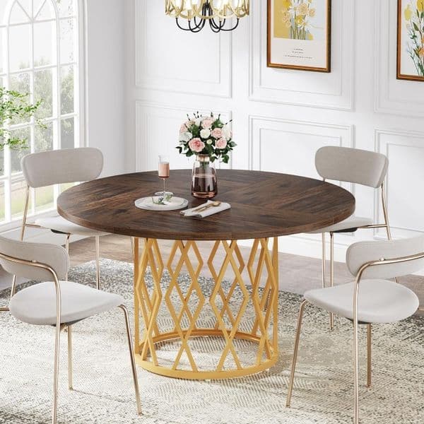 Tribesigns for 4 People Circle Dining Room with Metal Base 472 Inch Round Kitchen Dinner Table