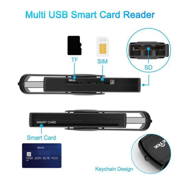 USB 2.0 Smart Card Reader TF SIM Card Reader Adapter Smart Memory Card Reader Flash Drive Adapter for Computer