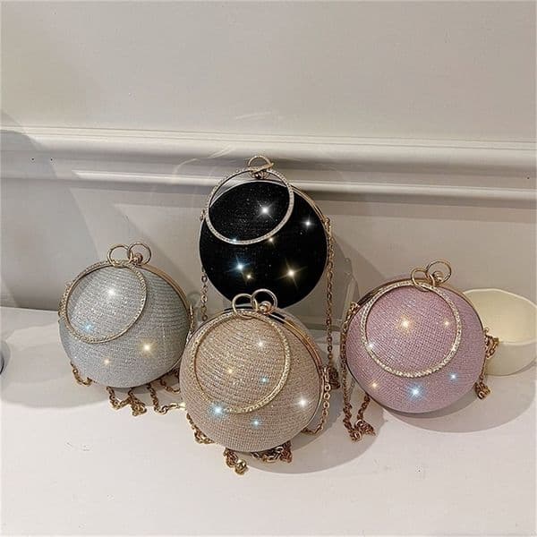 Gold Bright Silk Circular Evening Bag Women Banquet Clutch Decor Chain Shoulder Bags Female Party Handbags 241112