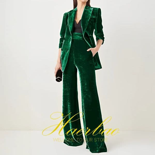 Womens Velvet 2-piece Office Set Womens Business Jacket and Pants Double Chest Wedding Dress 241112