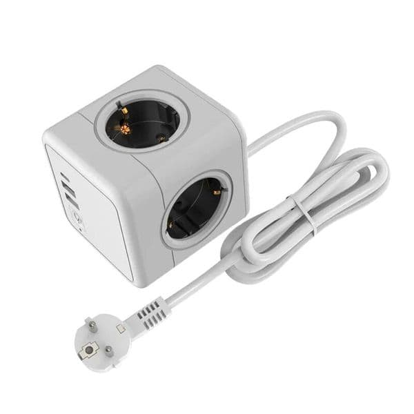 MASSFA EU Plug Power Strip Cube with 4 AC Outlets 2 USB Port 1 USB-C 1.5M Cable Multi Socket with Switch for Home Office