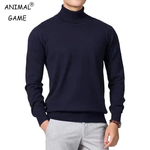Mens Large Knitted Pullover Sweaters Business Long Sleeve Turtleneck Streetwear Solid Color Winter Outdoor Jacket Coats 241113