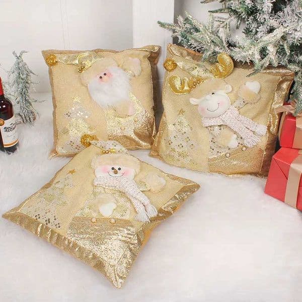 Christmas gold embroidery soft cushion cover snowman reindeer Santa Claus 3D embroidery box holiday decoration M241113