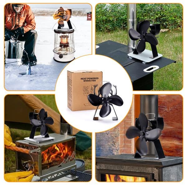 Stove Fan 4 Blades Heat Powered Fireplace Fan Log Wood Burner Eco-fan Quiet Portable Heater Winter Warm For Home Indoor Outdoor