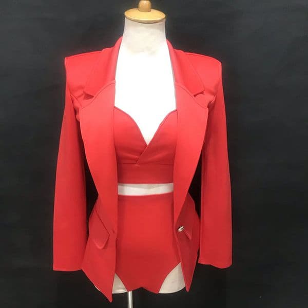 Women Blazer Suits Jazz Modern Dance Team Outfit 3 Pieces Set Bar Dancer Singer Sexy Stage Wear Club Show Performance Costume