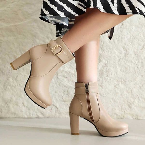 High Quality Beige ankle boots warm platform shoes Fi buckle high H black autumn warm short boots size 40 41 boat T241113