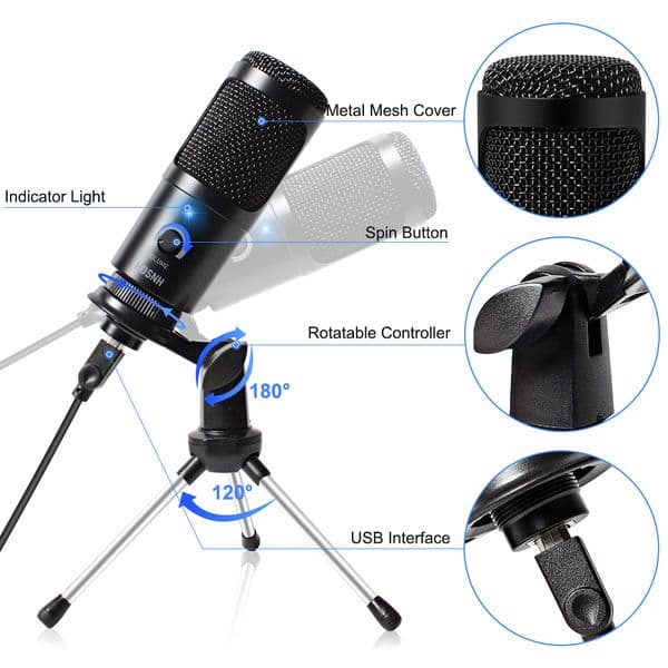 USB Condenser Microphone Condenser K1 Recording Microphone With Stand And Ring Light, Suitable For PC karaoke Streaming Podcast