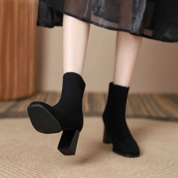 High Quality Wens boots French Cfort synthetic suede short boots square toe winter new zipper high H elastic boots Botas Mujer T241113