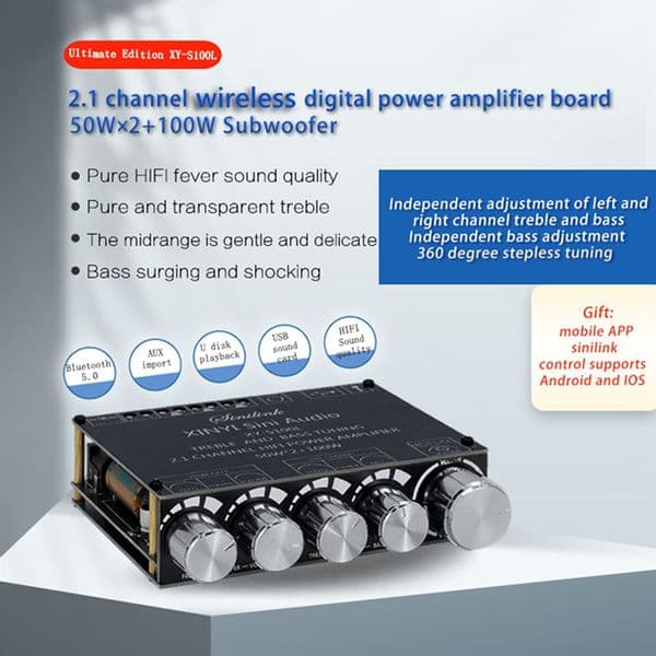 Power Subwoofer Amplifier Board 2.1 Channel Audio Stereo Equalizer Amp Amplifier Board Bass Theater Bluetooth-compatible 5.0