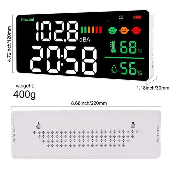 Decibel Meter Noise Meter 30-130DB Range 8.6 Inch Large LED Display Noise Time Temperature