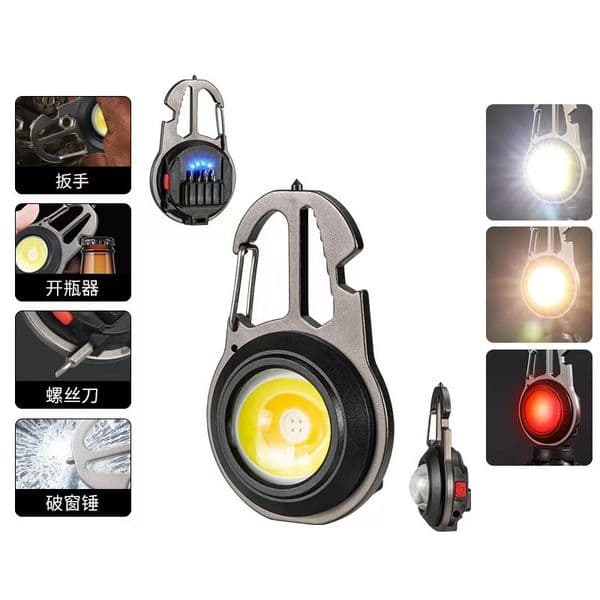 LED Flashlight Portable Multifunctional Mini COB Keychain Lamp USB Rechargeable Work Light Strong Torch Camping Outdoor Lantern