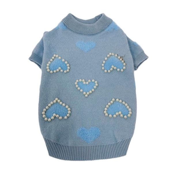 Blue Love Designer Dog Sweater Teddy Warm Winter Clothes Knitted Dog Clothes Pet Soft Pullover Beautiful Pet Supplies