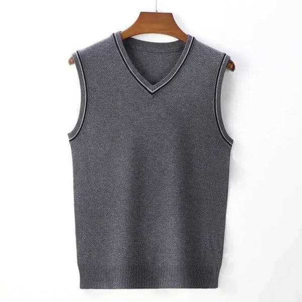 American-style V-neck Knitted Sweater Vest for Middle-aged Men Simple and Casual Sleeveless Pullover Vest for Autumn and Winter LX241114