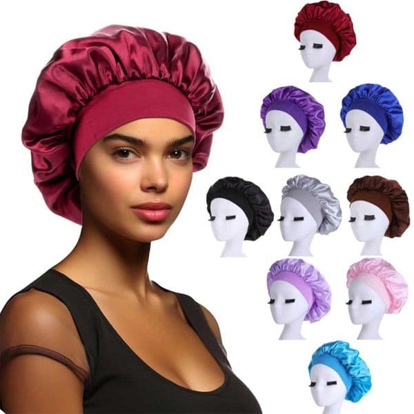 New Womens Satin Solid Sleep Hat Night Sleep Hair Care Hat Night Hat Silk Shower Hat Comfortable Flower Belt Unisex Style W241113