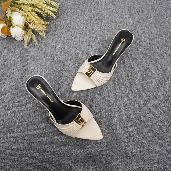 Womens Summer Toe High Heels - Fish Mouth Anti-Slip Sandals Metal Decor Single Shoes