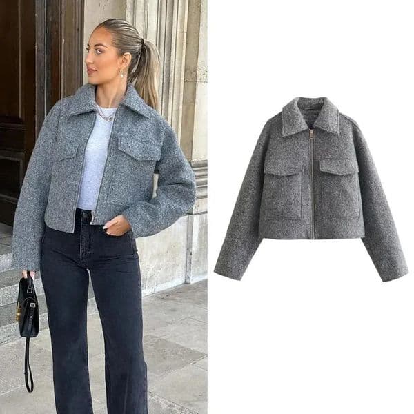 ASDS Autumn Winter Cropped Jacket for Women Short Coat Tweed Zip Crop Demiseason Woman in outerwears 241108