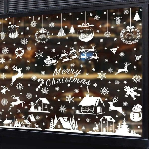 2025 Christmas Snowflake Elk Snowman Glass Stickers Christmas Decoration Merry Christmas New Year Stickers W241113