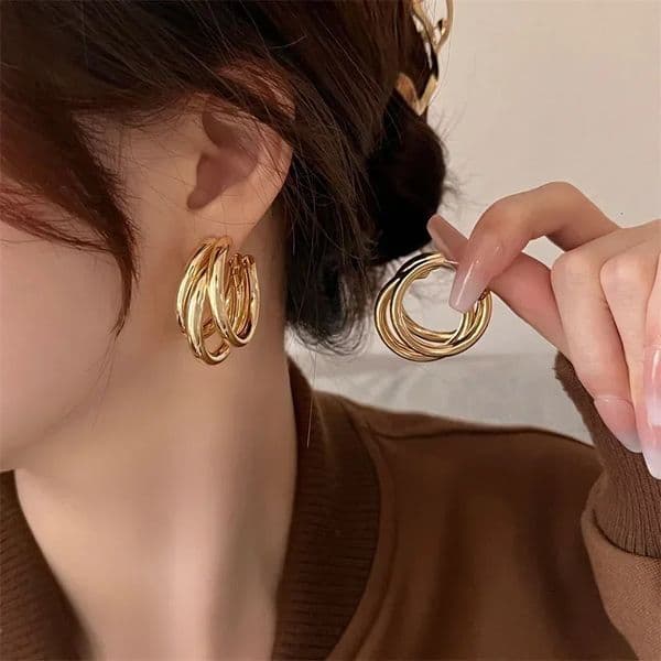 Vintage Stainless Steel Round Circle Hoop Earrings for Women Fashion Geometric Cshaped Drop Earring Party Wedding Jewelry Gifts 241114