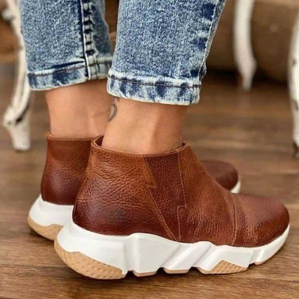 High Quality Warm leather boots with circular upper zipper white sole womens platform shoes solid color daily walking Fem ankle boots T241113