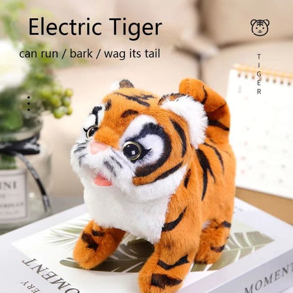 Electric Toy Soft Realistic Tiger Plush Toys Walking Wagging Tail Chirp Funny Simulation Moving Stuffed Doll 240401