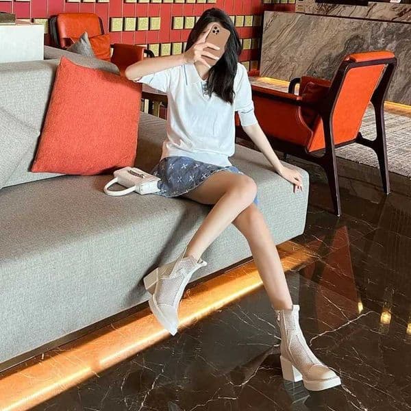 High Quality Summer white hollow warm thick heel high-heeled mesh boots with small short boots breathable and thin T241113