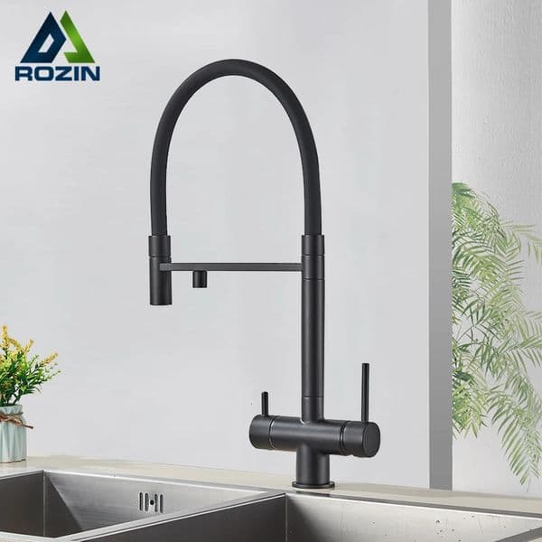 Rozin filtered water kitchen faucet black pull down flexible spray faucet 2 in 1 pure water mixer faucet 360 switch 241112
