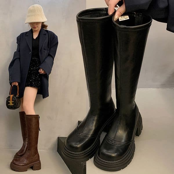 Women's Boots:Winter Fleece Warm Long Boots Simple Design Versatile Leisure Style Comfort Thick Sole Increase Height,Black/Brown,Free shipping 11e3