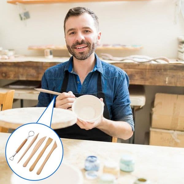 Clay Tools Kit 5Pcs Pottery Tools Wooden Handle Pottery Tools Pottery Carving Tool Ceramic Tools For Carving Modeling Pottery