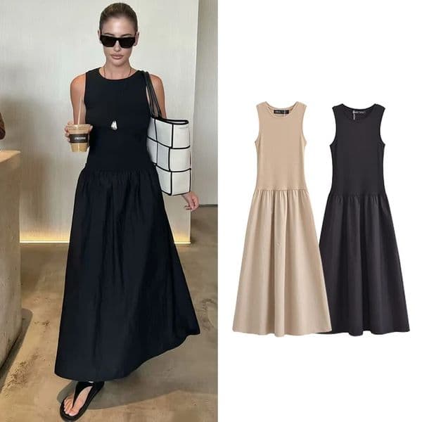 TRAF Dresses Summer Womens 2024 Chic Slim Simple Elegant Holiday Dress Street Comfortable Youth 241114