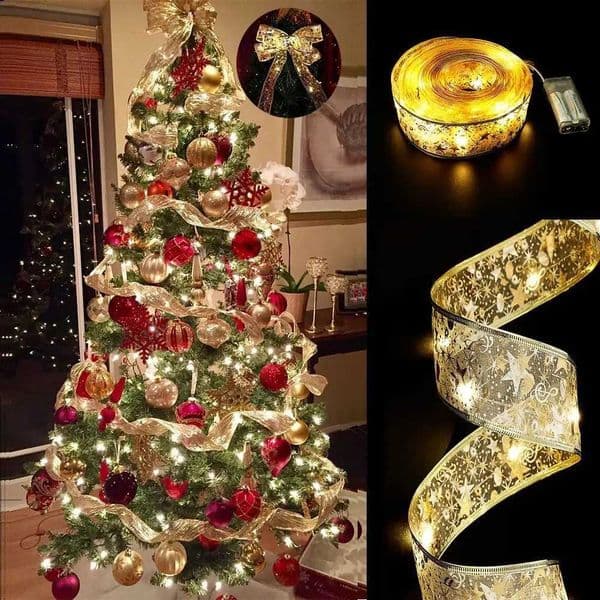 Christmas Decoration LED Ribbon Fairy Light Christmas Tree Home Decoration 2023 DIY Bow Light String Navidad New Year 2024 X241114
