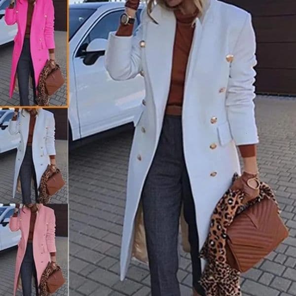 Womens Mediumlength Woolen Overcoat Doublebreasted Wool Jacket Autumnwinter Fashion 241113
