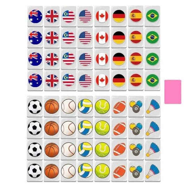 Mahjong Game Set Flag Pattern Board Game with Unique Pattern Tiles Parent Child Party Game for Family Party Adults Children Kids W241114