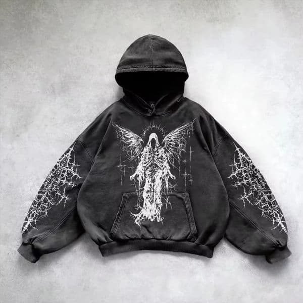 Retro Gothic Graphic Print Hip Hop Hoodie for Men Y2k Grunge Punk Casual Loose Pullover Women Streetwear Sweatshirt Hoodies 241113 Z260523