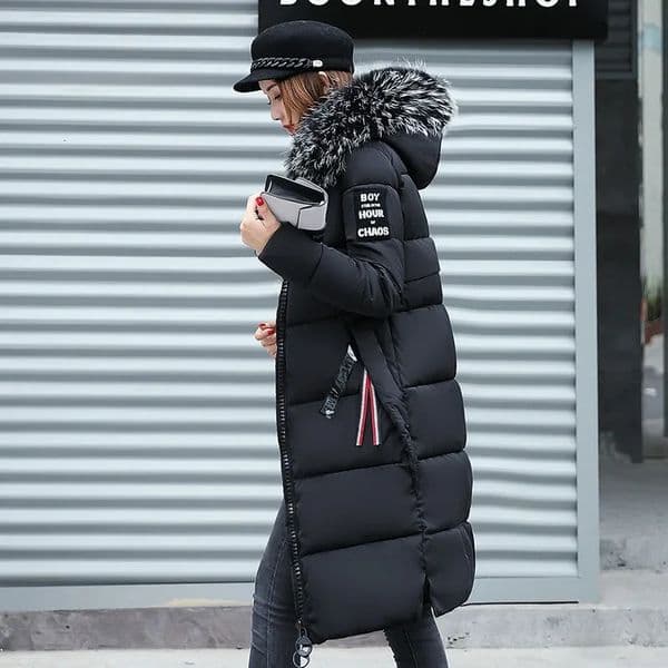 2024 Womens Down Parkas Winter Jacket Big Fur Collar Thick Slim Coat Fashion Hooded Cotton Outerwear Long Woman 241114