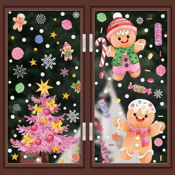 Christmas Window Sticker Gingerbread Man Santa Claus Snowman Glass Sticker Shopping Mall Glass Window Home Decor Wall DecalsXJ241114