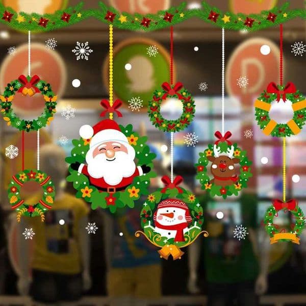 Christmas Decorations Wall Stickers Glass Window Stickers Holiday Door Stickers Santa Window Decoration Hanging StickersXJ241114