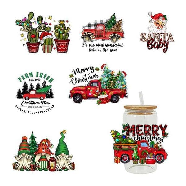 3D UV DTF Transfers Stickers 16oz Cup Wraps Santa Christmas Printed For DIY Glass Ceramic Metal Leather Etc. D3525XJ241114
