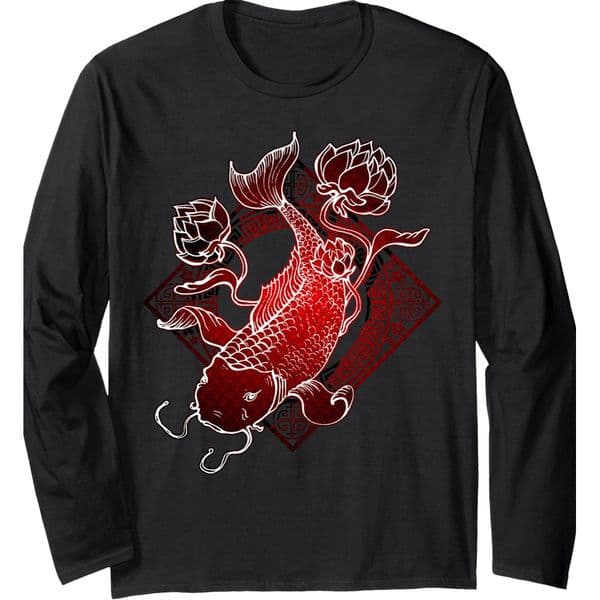 Long Sleeve Shirts for Men sweatshirt Koi Fish Graphic Design Japanese Red Koi Funny Gift Long Sleeve T-Shirt T shirt Tee Streetwear Casual tops clothes