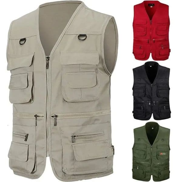 Spring Autumn Mens Fishing Vest Outdoor Multi-pocket Sleeveless Tactical Vest Hunting Hiking Travel Casual Waistcoat Jacket 241114