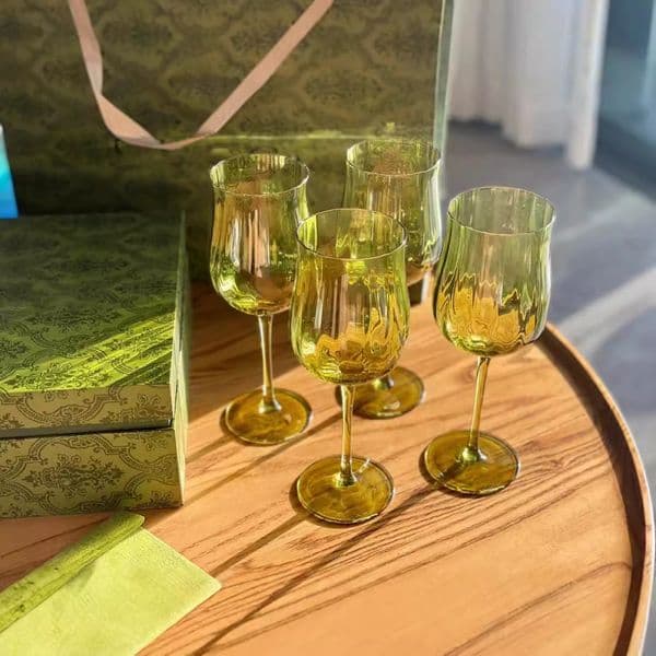 Designer Glasses Vintage Wers Bloom On Earth Green Ripple Red Wine Glass 4-Pcs Set Champagne Goblet Home Gift