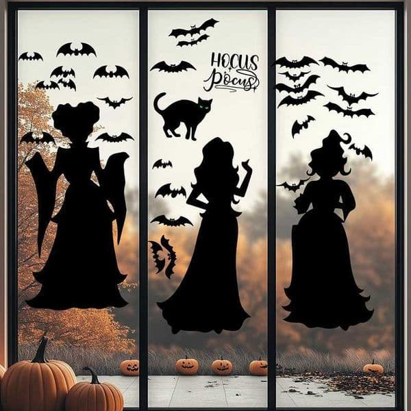 Halloween Dark Cartoon Black Cat Bat Witch Wall Sticker Living Room Home Window Glass Decoration Wall Stickers 40x59cmXJ241114