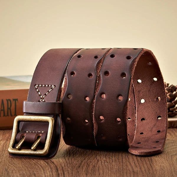 Thick original belt retro mens broadband mens denim belt genuine leather double buckle belt denim jeans belt 241115
