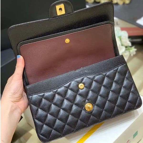 Top Tier Quality Jumbo Double Flap Bag Luxury Designer 25CM 30cm Real Leather Caviar Lambskin Classic All Black Purse Quilted Handbag Shoulder Bag
