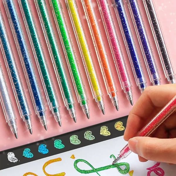 81218 Color Glitter Gel Pen Set Stationery Iitems 10mm Pens DIY Writing Drawing Back to School Supplies Gifts 241111
