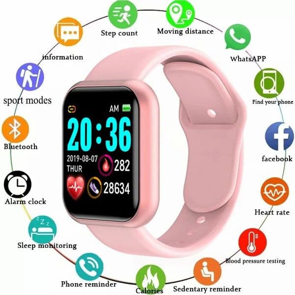 D20 Smart Watch Men Women Waterproof Bluetooth Sport Fitness Bracelet Herat Rate Blood Oxygen Y68 Smart Band for Android IOS