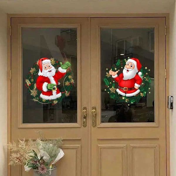 Christmas 2 Santa Doors with Santa Claus Wall Sticker Holiday Window Decoration Door Shop Stickers Wall Decor Wall Stickers ArtXJ241114